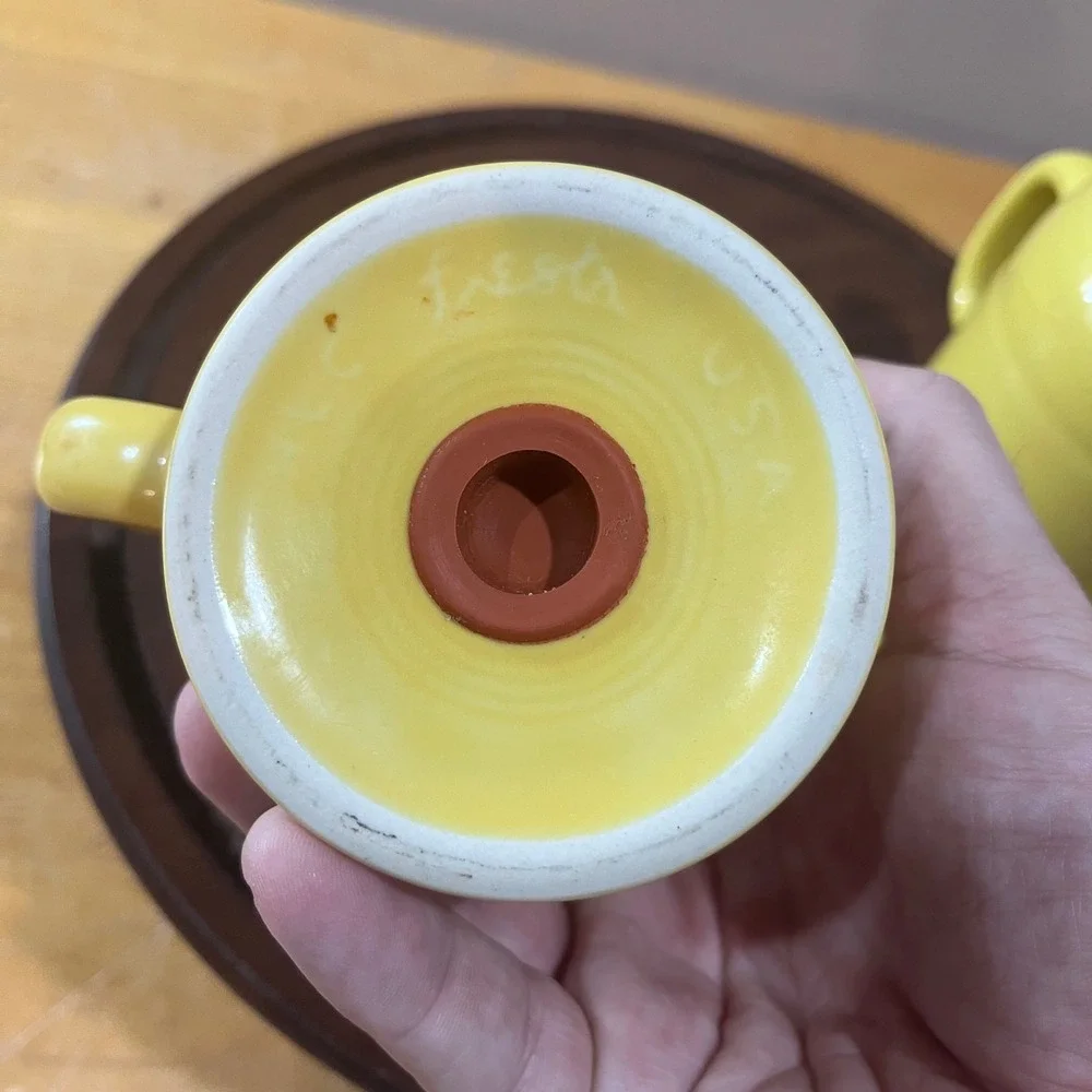 Vtg Fiesta Yellow Range Salt and Pepper Shakers Set‎ MCM Ceramic HLC USA